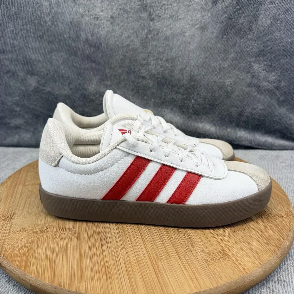 Adidas Shoes Girls Size 3.5 White Red Striped Gum Sole Low Top Sneakers IH3484